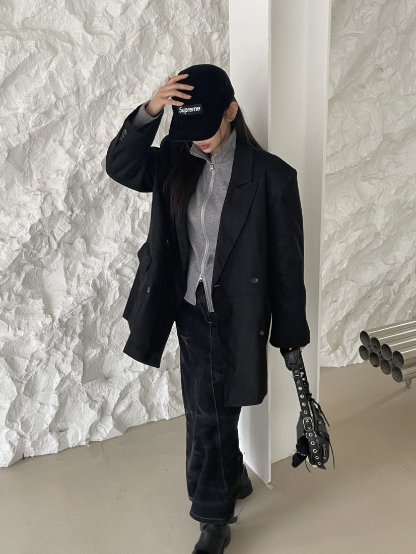 REIZ東大門㊣實拍女裝新款時尚25秋冬職業人氣夾克絨面革絎縫REIZ夾克