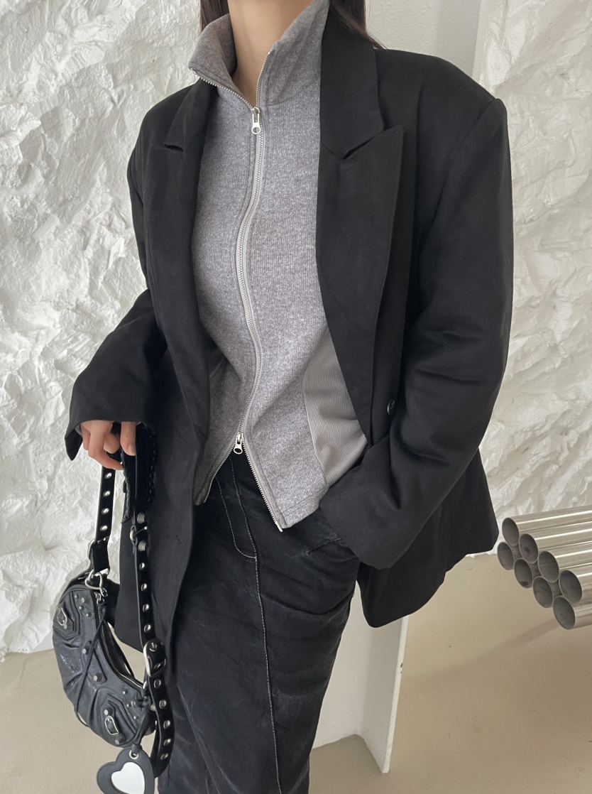 REIZ東大門㊣實拍女裝新款時尚25秋冬職業人氣夾克絨面革絎縫REIZ夾克