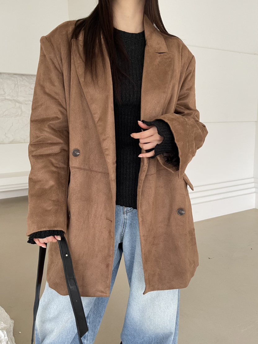 REIZ東大門㊣實拍女裝新款時尚25秋冬職業人氣夾克絨面革絎縫REIZ夾克