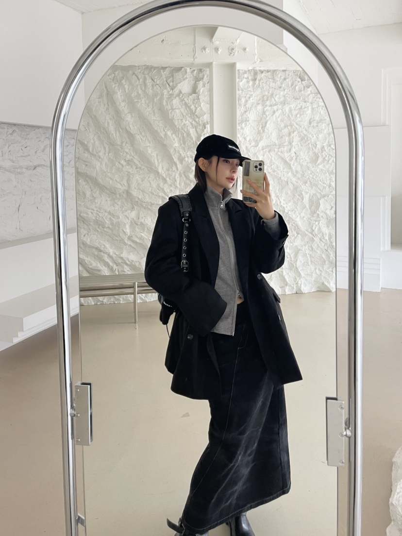 REIZ東大門㊣實拍女裝新款時尚25秋冬職業人氣夾克絨面革絎縫REIZ夾克圖色2