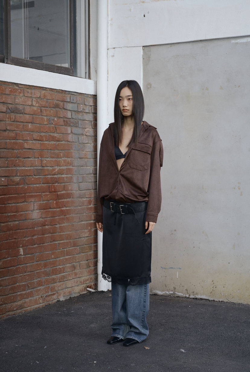 NEAR LEAP-P東大門㊣實拍女裝新款熱賣推薦襯衫蕾絲衫絨面革NEAR LEAP襯衫/蕾絲衫