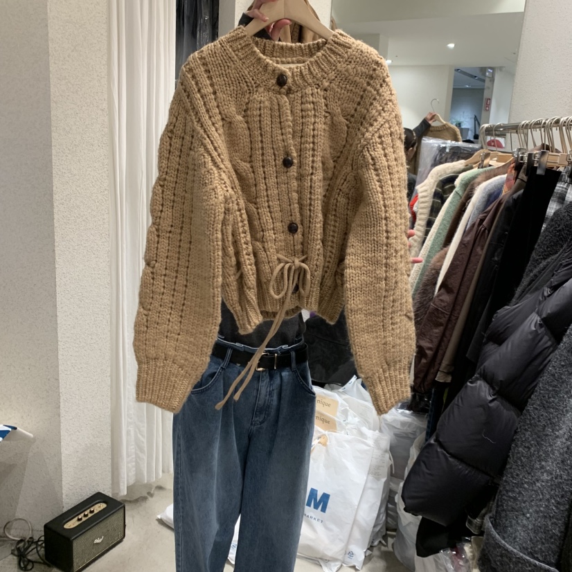 SSEMIENNE韓國代購㊣女士新款熱賣真品時尚職業毛衣手工開衫SSENIQUE毛衣