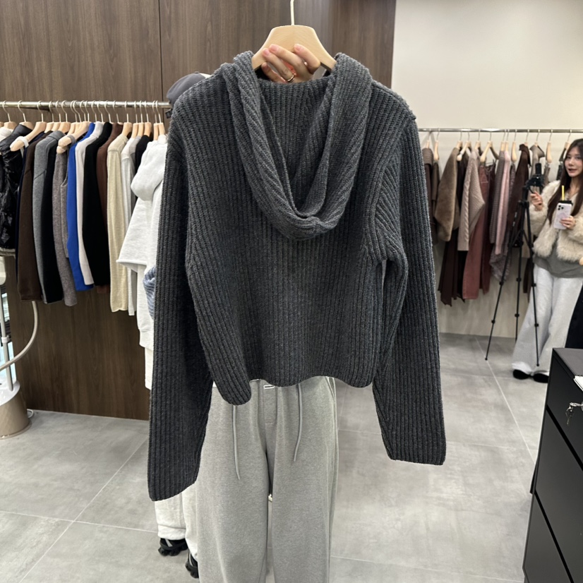 URBANSTORY/REMAKING東大門㊣直郵女裝新款職業針織衫連帽拉鏈衫Remaking/URBANSTORY針織衫