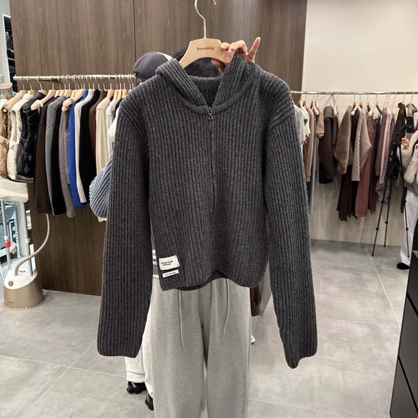URBANSTORY/REMAKING東大門㊣直郵女裝新款職業針織衫連帽拉鏈衫Remaking/URBANSTORY針織衫圖色3