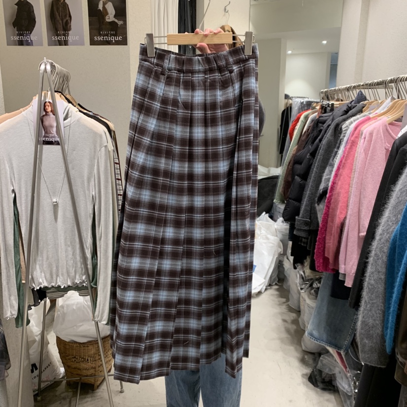 SSEMIENNE韓國直郵㊣女士新品時尚25秋冬熱賣推薦休閑長裙格子SSENIQUE長裙