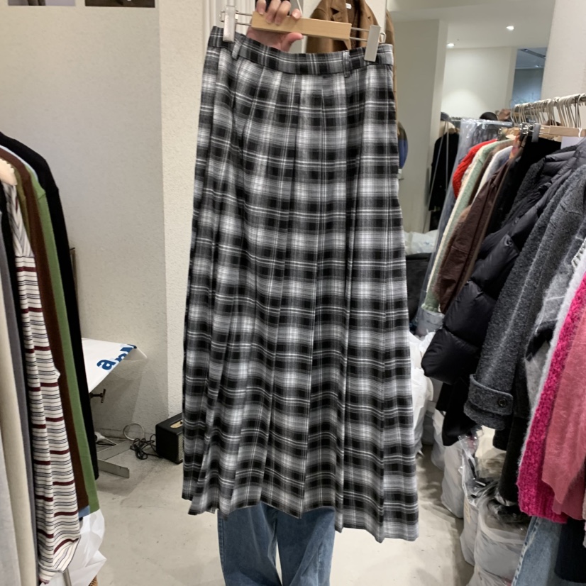 SSEMIENNE韓國直郵㊣女士新品時尚25秋冬熱賣推薦休閑長裙格子SSENIQUE長裙圖色2