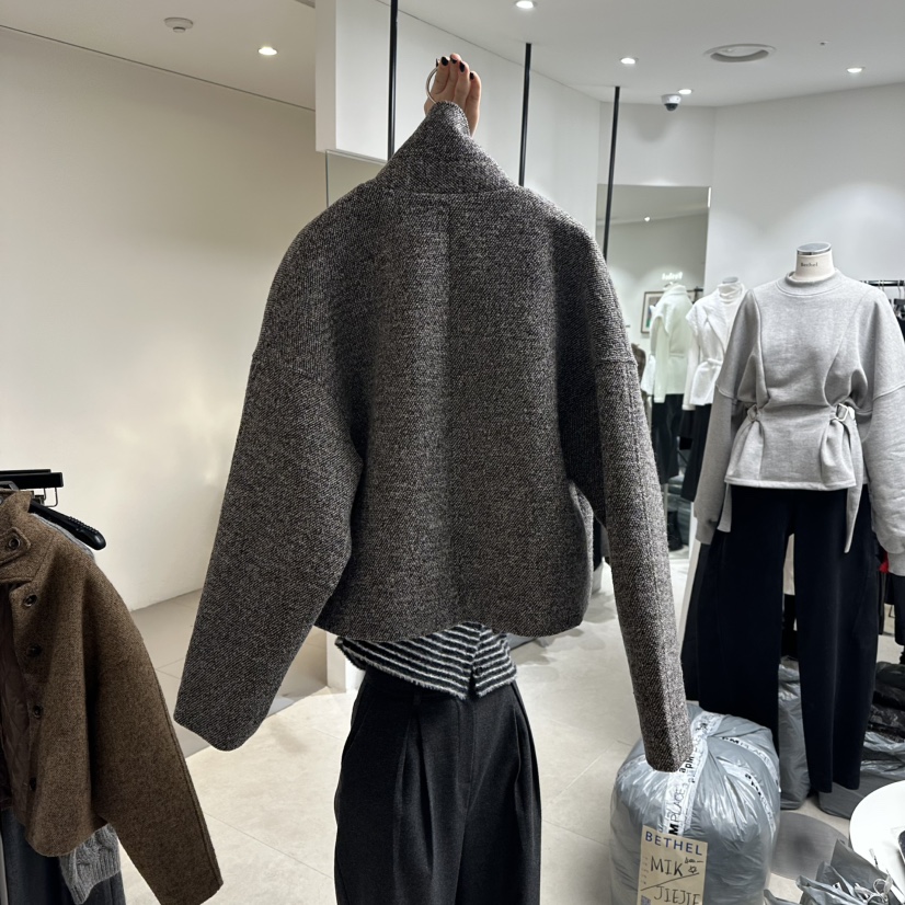 BETHEL東大門㊣實拍女裝新款25秋冬推薦休閑短款大衣人字紋BETHEL短款大衣