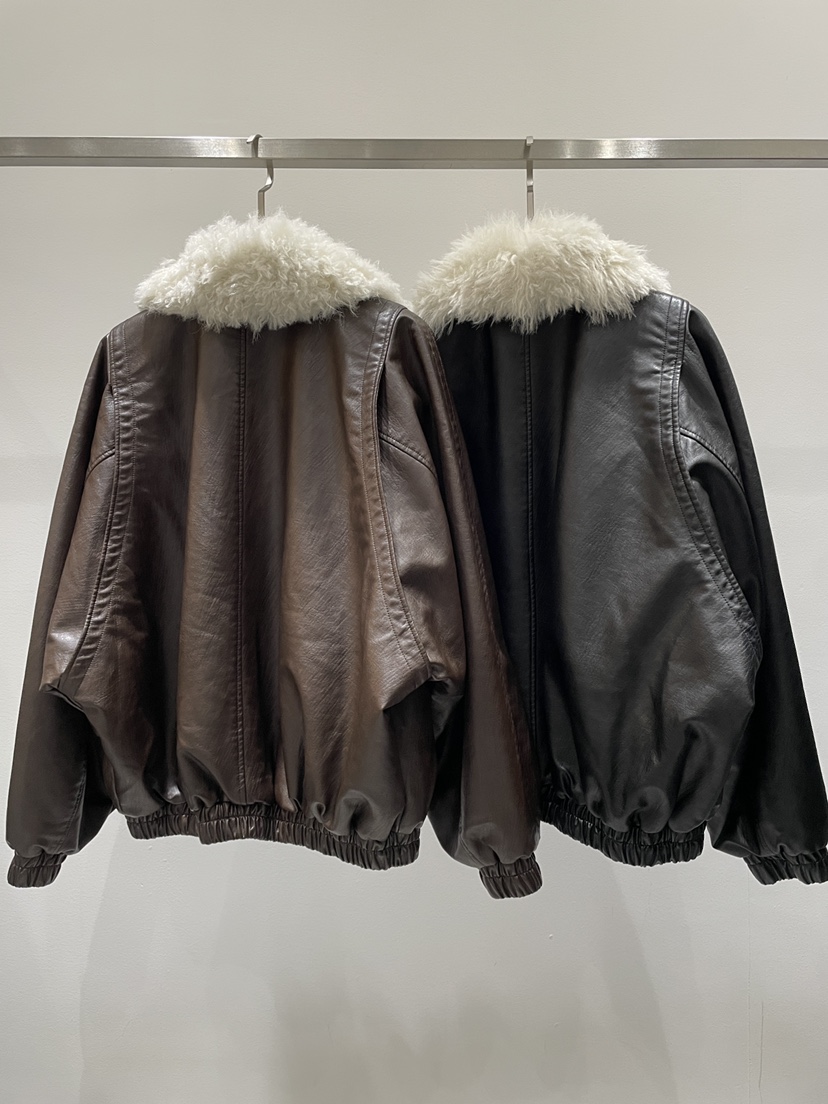 RE STYLE-Q韓國代購㊣女裝新款職業推薦休閑皮衣羊毛皮皮革RE STYLE皮衣