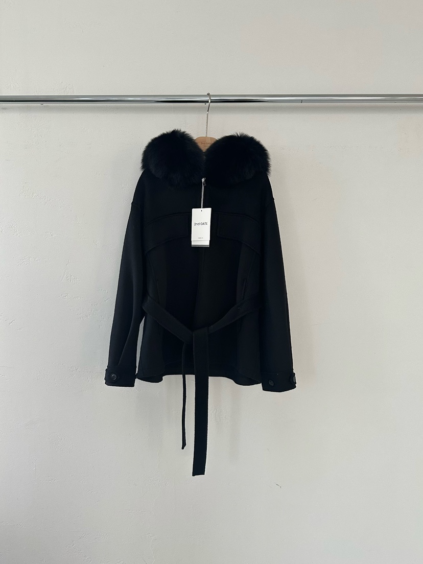 2ND GATE韓國代購㊣女裝新款職業真品短款大衣可拆卸含腰帶2ND GATE短款大衣圖色2