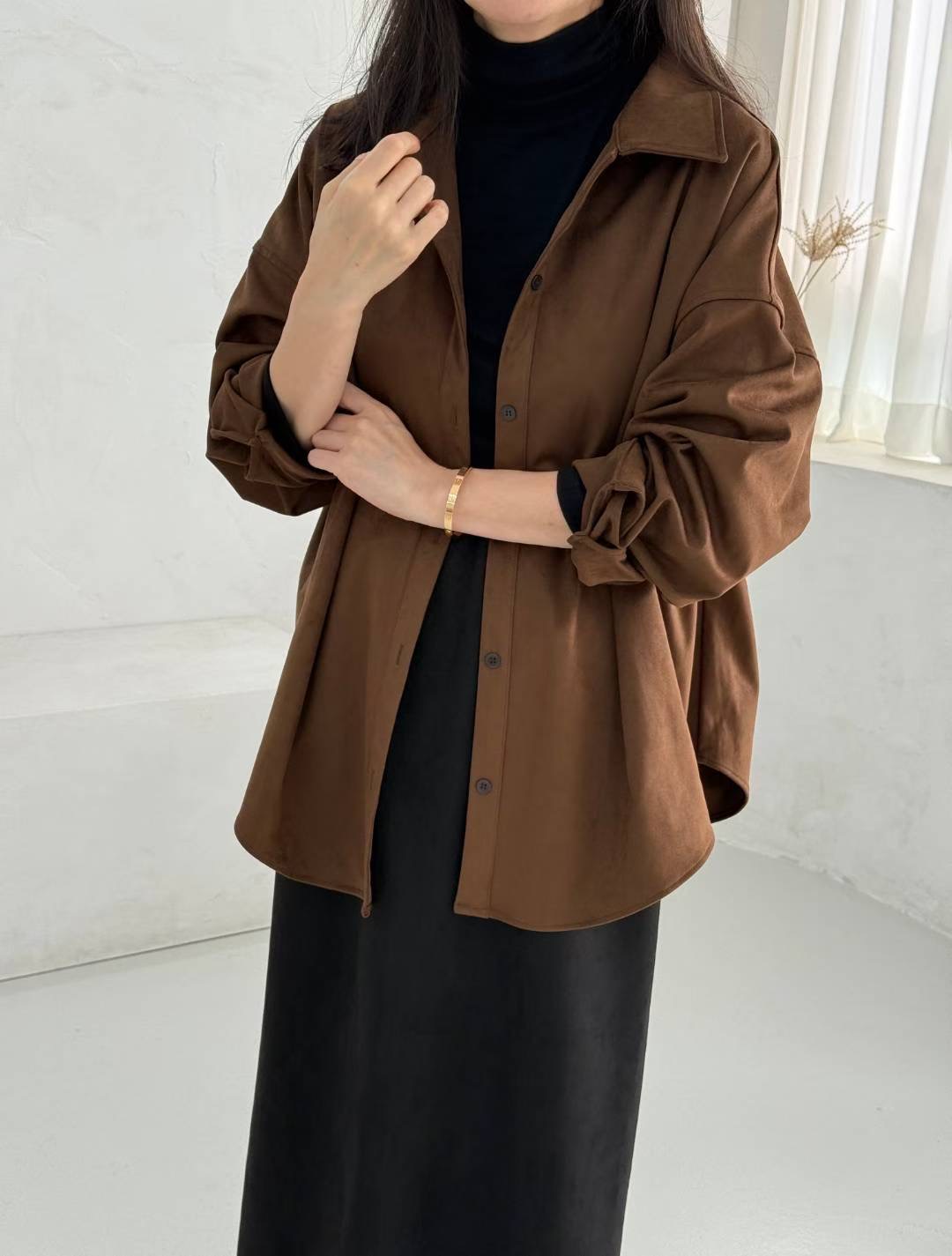 1mm韓國直郵㊣女士新品職業25秋冬襯衫蕾絲衫不含內搭絨面革1mm襯衫/蕾絲衫