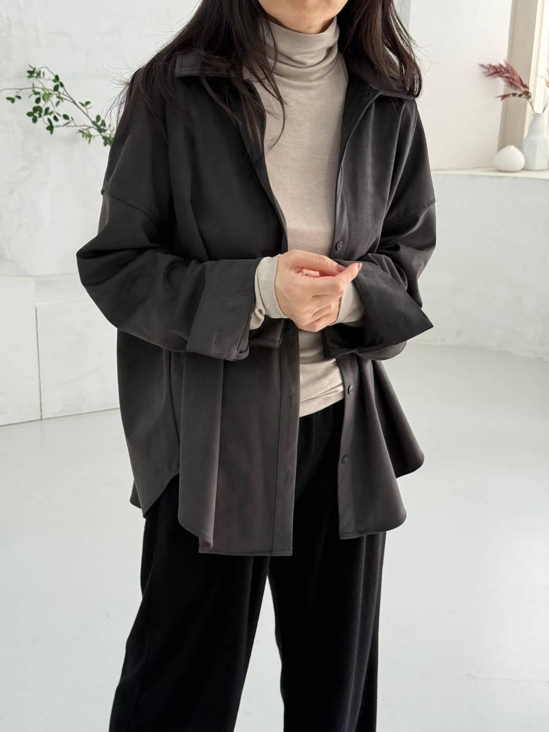 1mm韓國直郵㊣女士新品職業25秋冬襯衫蕾絲衫不含內搭絨面革1mm襯衫/蕾絲衫圖色3