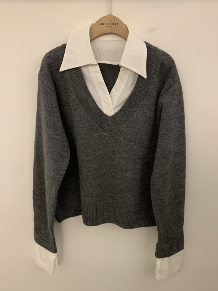UNDER KEY東大門㊣實拍女士新款推薦職業休閑針織衫V領羊毛UNDER KEY針織衫