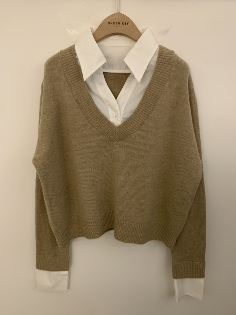 UNDER KEY東大門㊣實拍女士新款推薦職業休閑針織衫V領羊毛UNDER KEY針織衫圖色2