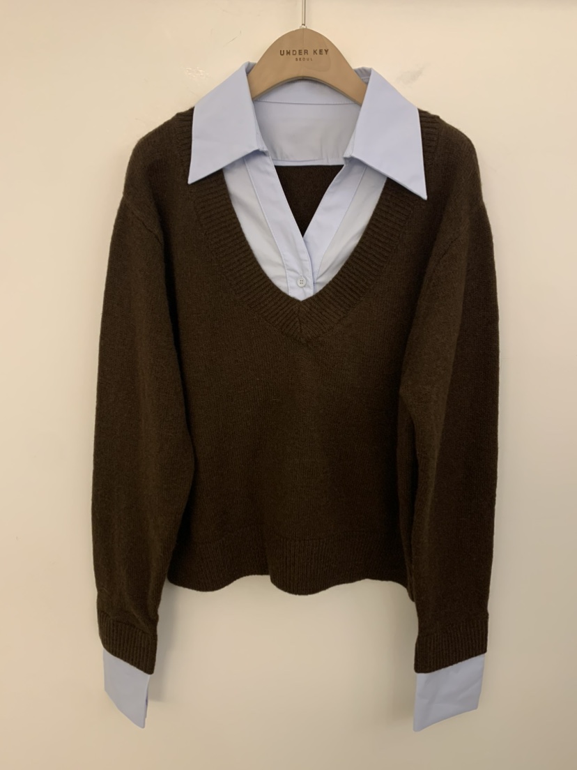 UNDER KEY東大門㊣實拍女士新款推薦職業休閑針織衫V領羊毛UNDER KEY針織衫圖色3