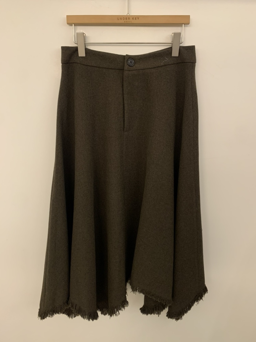 UNDER KEY韓國代購㊣女士新品25秋冬休閑真品長裙羊毛流蘇UNDER KEY長裙圖色3墨綠