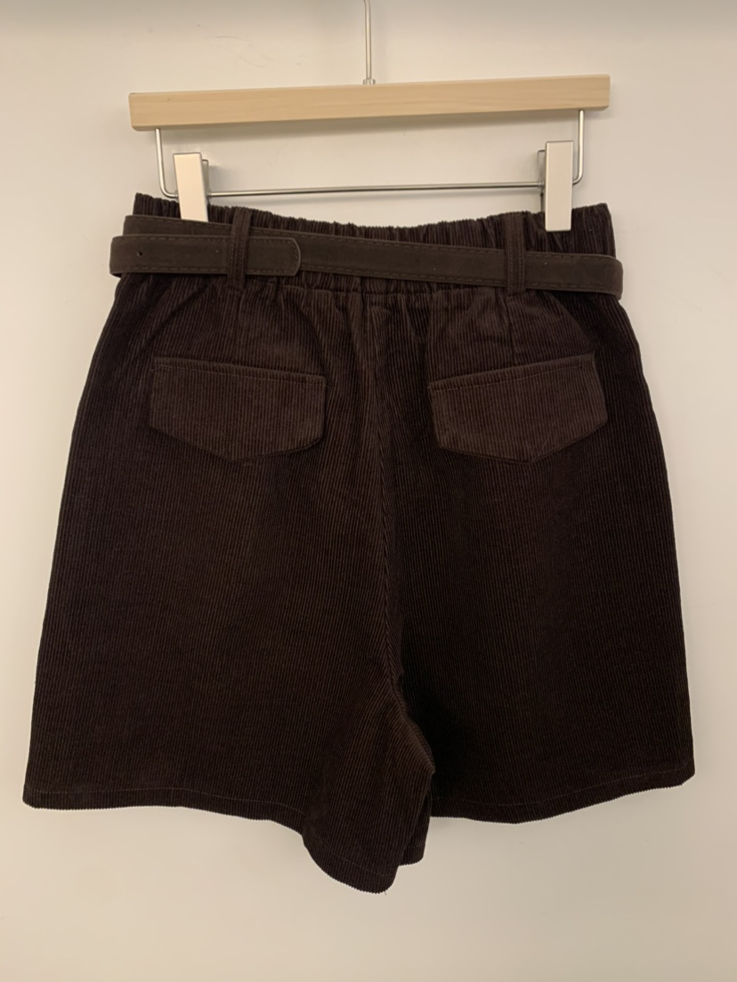 UNDER KEY東大門㊣實拍女裝新款推薦25秋冬短褲含腰帶燈芯絨UNDER KEY短褲