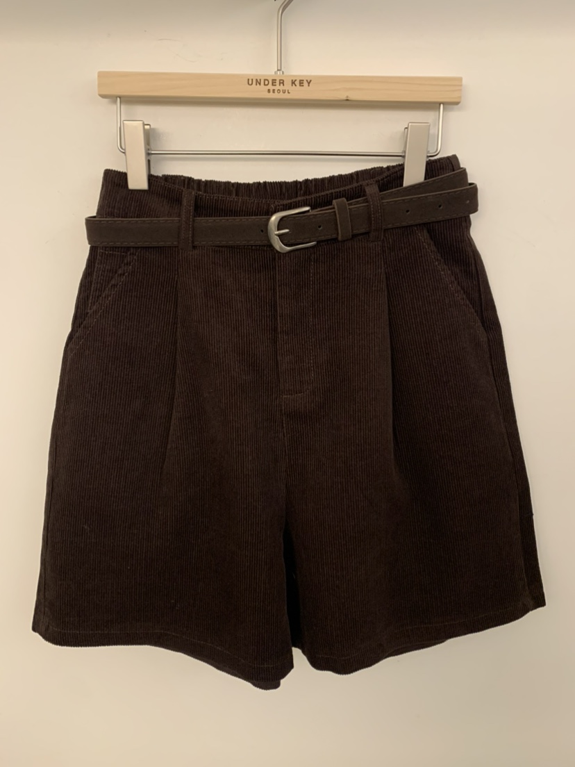 UNDER KEY東大門㊣實拍女裝新款推薦25秋冬短褲含腰帶燈芯絨UNDER KEY短褲圖色4棕色