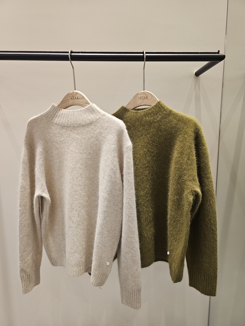 NEOUL韓國代購㊣女士新品25秋冬真品推薦熱賣休閑針織衫浣熊NEOUL/ahin雙領標簽針織衫