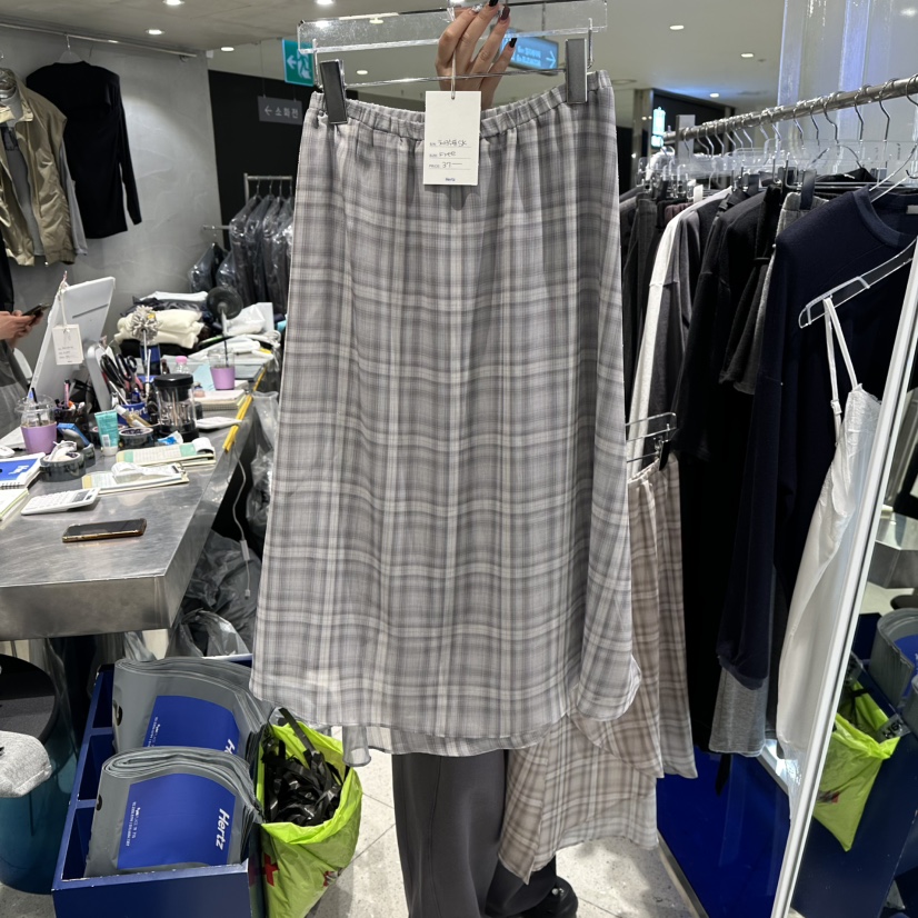 HERTZ-P東大門㊣代購女士新品人氣25秋冬職業長裙格子雪紡HERTZ-P長裙