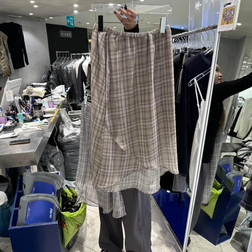 HERTZ-P東大門㊣代購女士新品人氣25秋冬職業長裙格子雪紡HERTZ-P長裙