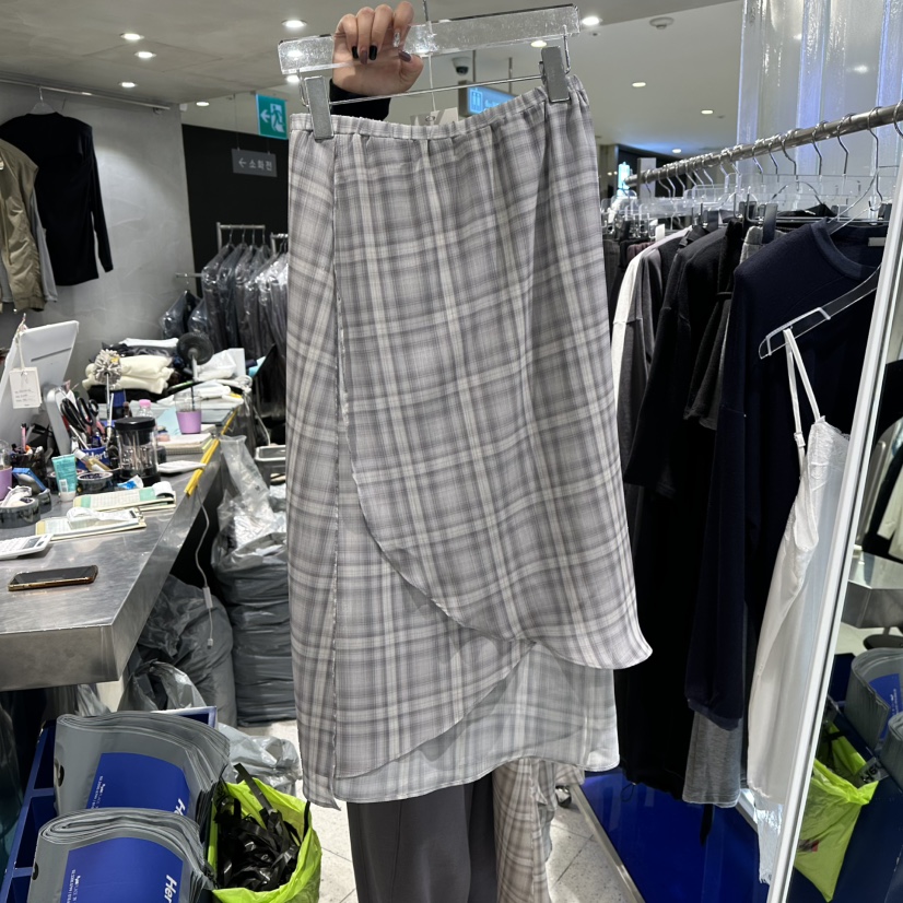 HERTZ-P東大門㊣代購女士新品人氣25秋冬職業長裙格子雪紡HERTZ-P長裙圖色2