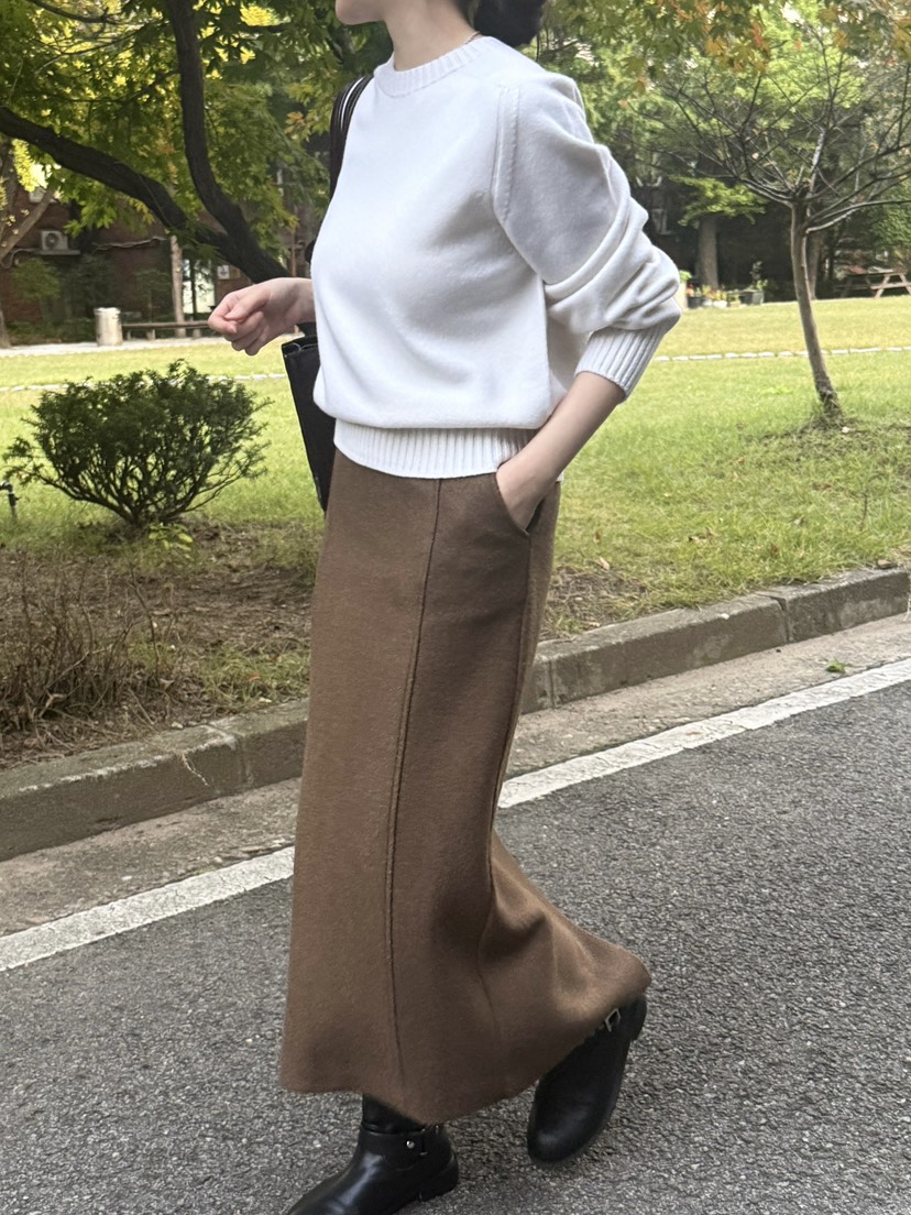 ADELINE韓國代購㊣女士新品25秋冬職業推薦休閑熱賣長裙羊毛ADELINE長裙