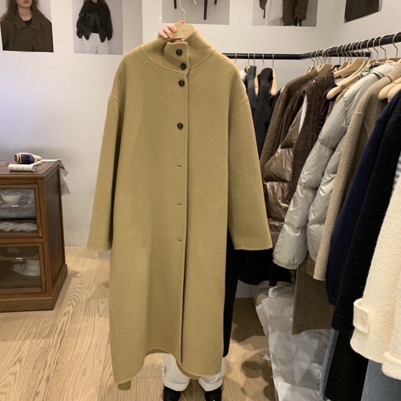 OURIN東大門㊣直郵女士新品熱賣真品職業中長款大衣含腰帶高領OURIN中長款大衣