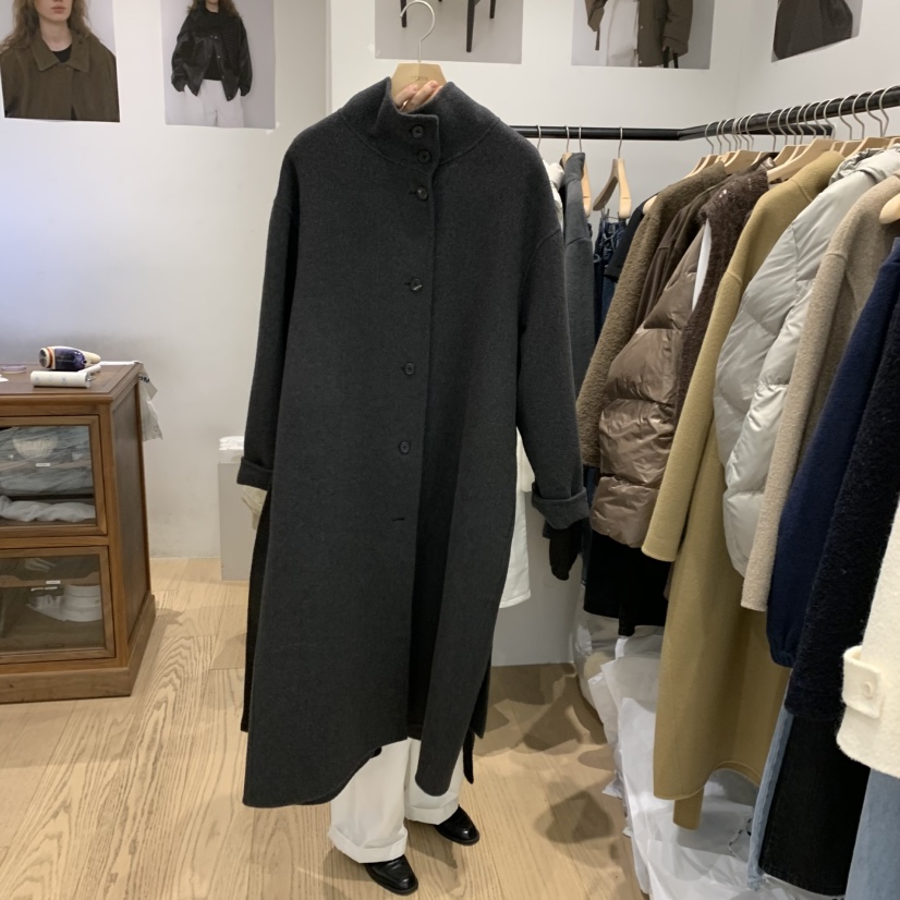 OURIN東大門㊣直郵女士新品熱賣真品職業中長款大衣含腰帶高領OURIN中長款大衣圖色2