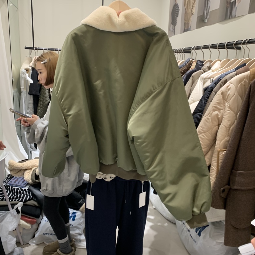 YUNBAL東大門㊣代購女士新款真品時尚職業25秋冬短款棉服羊皮棉YUNBAL短款棉服