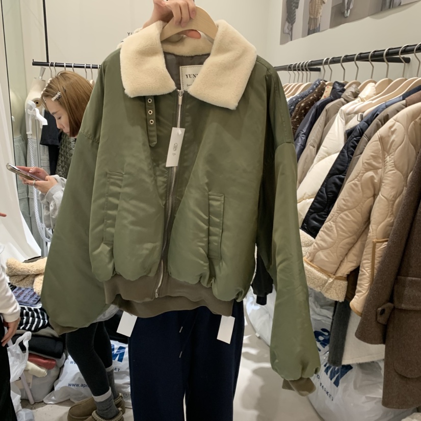 YUNBAL東大門㊣代購女士新款真品時尚職業25秋冬短款棉服羊皮棉YUNBAL短款棉服圖色2