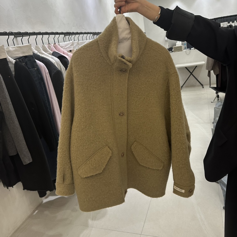 HONG-P韓國直郵㊣女士新品時尚人氣熱賣推薦25秋冬短款大衣羊駝HONG-P短款大衣