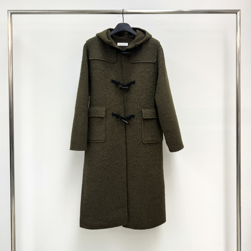 RIVER韓國代購㊣女士新品職業時尚真品25秋冬中長款大衣羊駝雙層WATER/RIVER中長款大衣圖色3