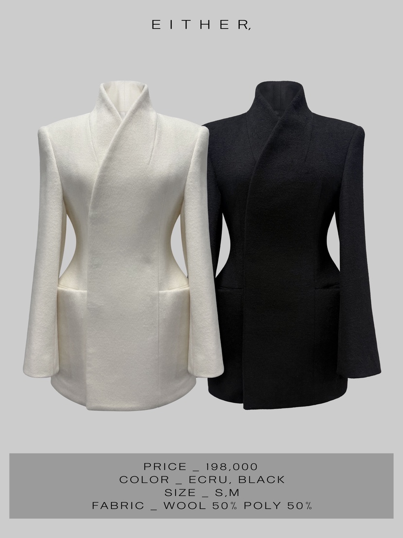 EITHER韓國直郵㊣女士新款熱賣休閑職業人氣短款大衣羊毛混紡EITHER短款大衣