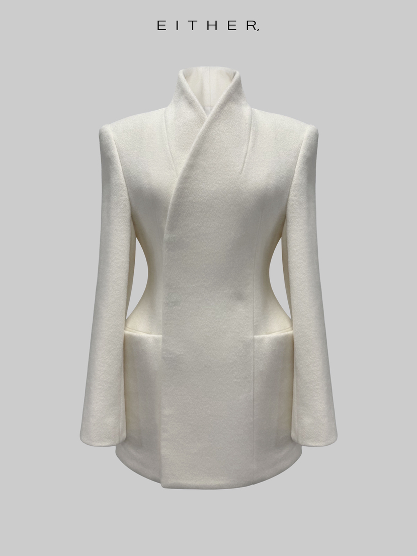 EITHER韓國直郵㊣女士新款熱賣休閑職業人氣短款大衣羊毛混紡EITHER短款大衣