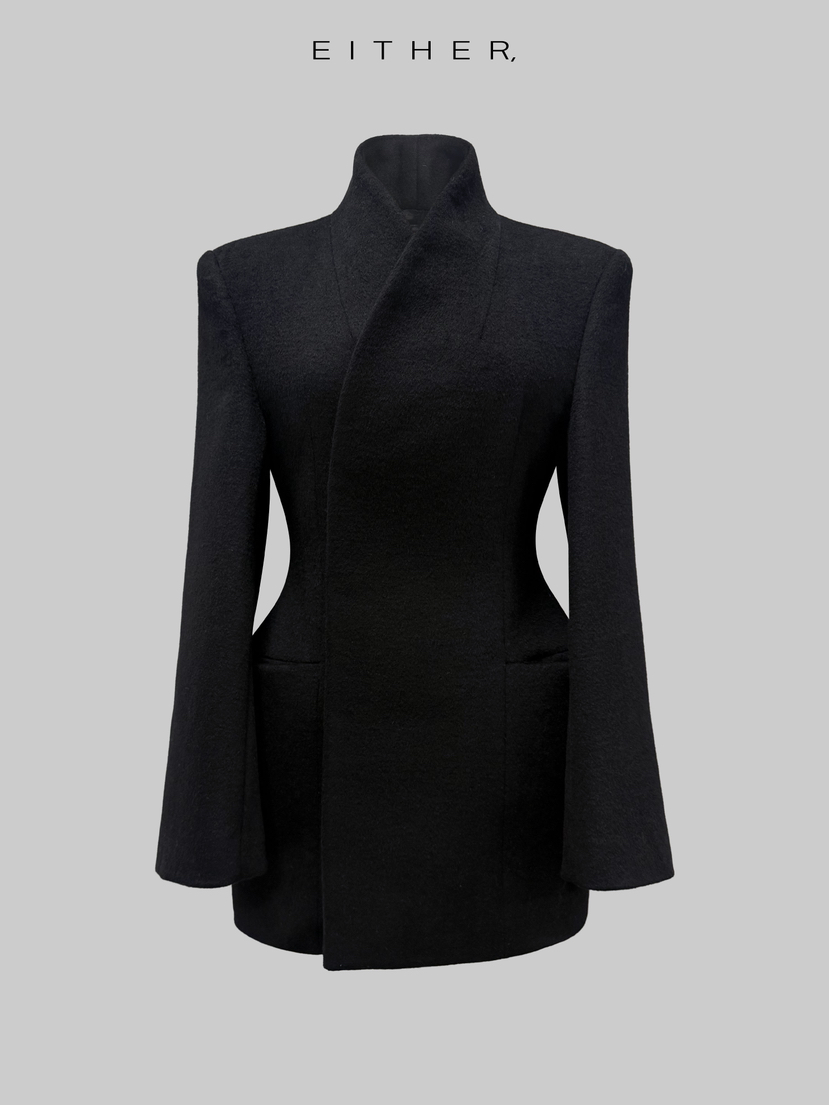 EITHER韓國直郵㊣女士新款熱賣休閑職業人氣短款大衣羊毛混紡EITHER短款大衣圖色2