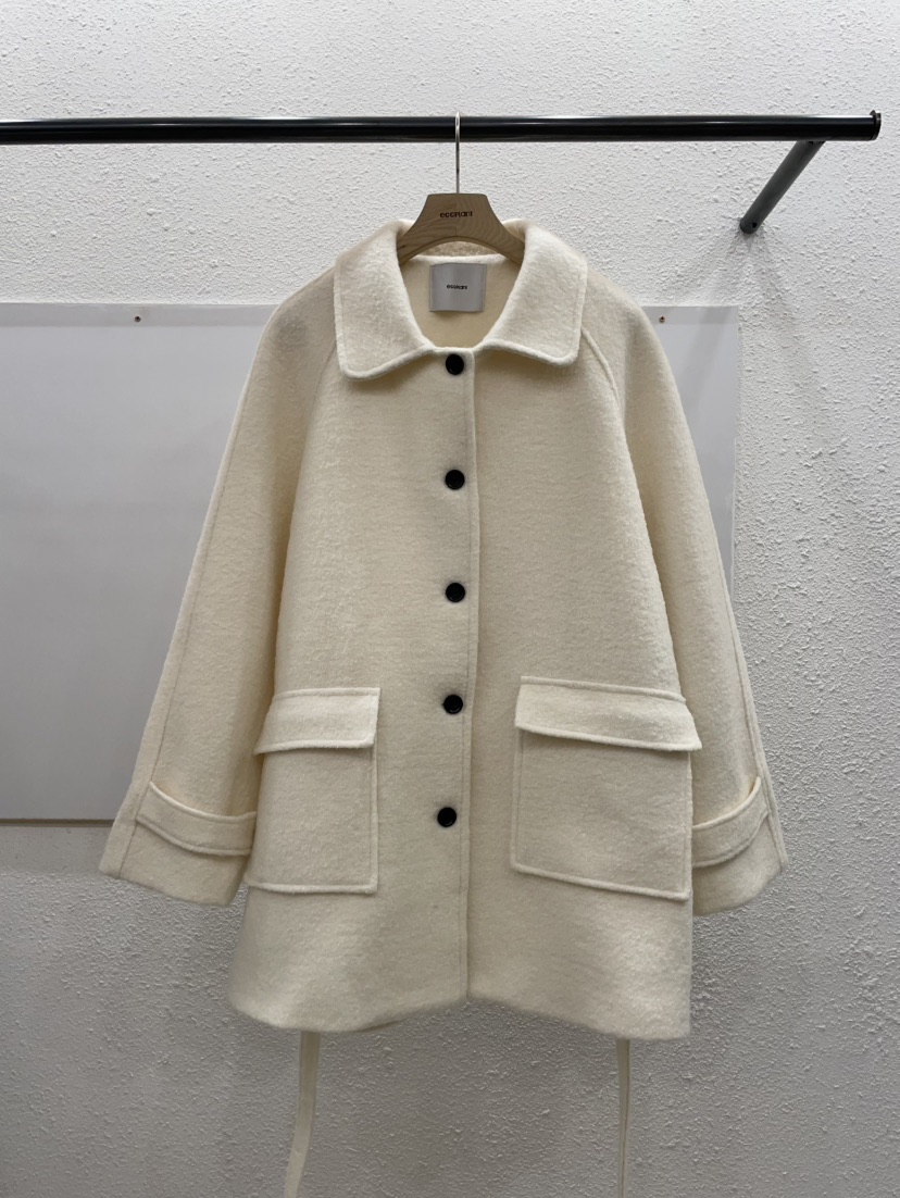 EGGPLANT韓國代購㊣女裝新款人氣時尚推薦中長款大衣羊毛腰帶EGGPLANT中長款大衣