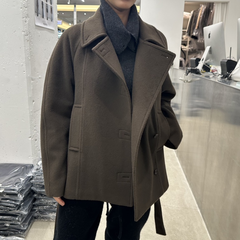 HELVETICA韓國代購㊣女裝新品真品人氣短款大衣含腰帶羊毛系帶HELVETICA短款大衣圖色3