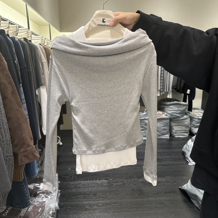 TOMGIRL東大門㊣代購女裝新品人氣職業熱賣休閑長袖T恤露肩TOMGIRL長袖T恤