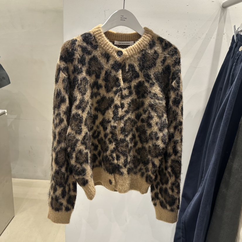 THE SECOND GROW韓國直郵㊣女裝新品推薦真品毛衣豹紋開衫THE SECOND GROW毛衣