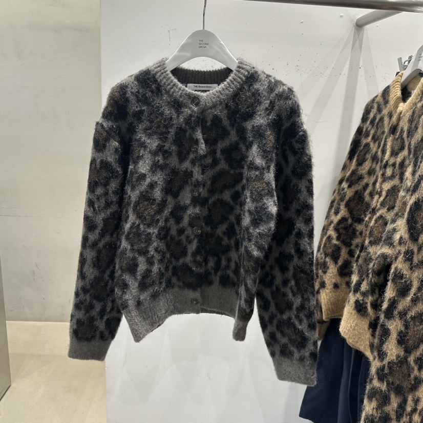 THE SECOND GROW韓國直郵㊣女裝新品推薦真品毛衣豹紋開衫THE SECOND GROW毛衣圖色2