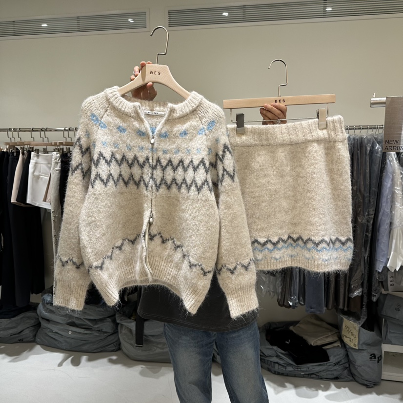 BES韓國代購㊣女士新品休閑真品熱賣人氣套裝兩件套套裝開衫BES SEOUL套裝