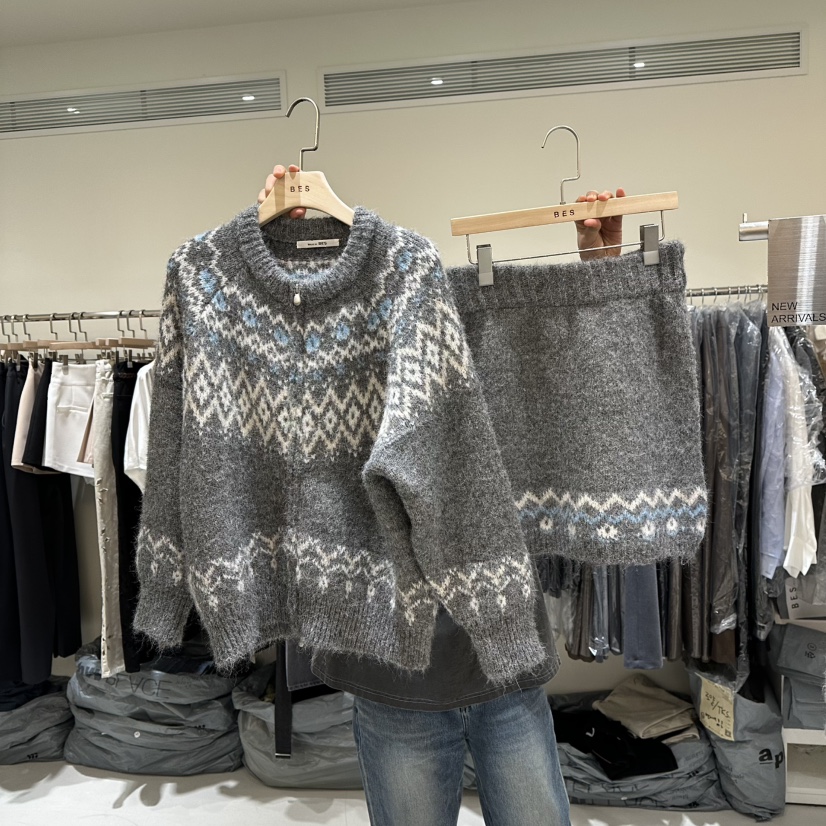 BES韓國代購㊣女士新品休閑真品熱賣人氣套裝兩件套套裝開衫BES SEOUL套裝圖色2