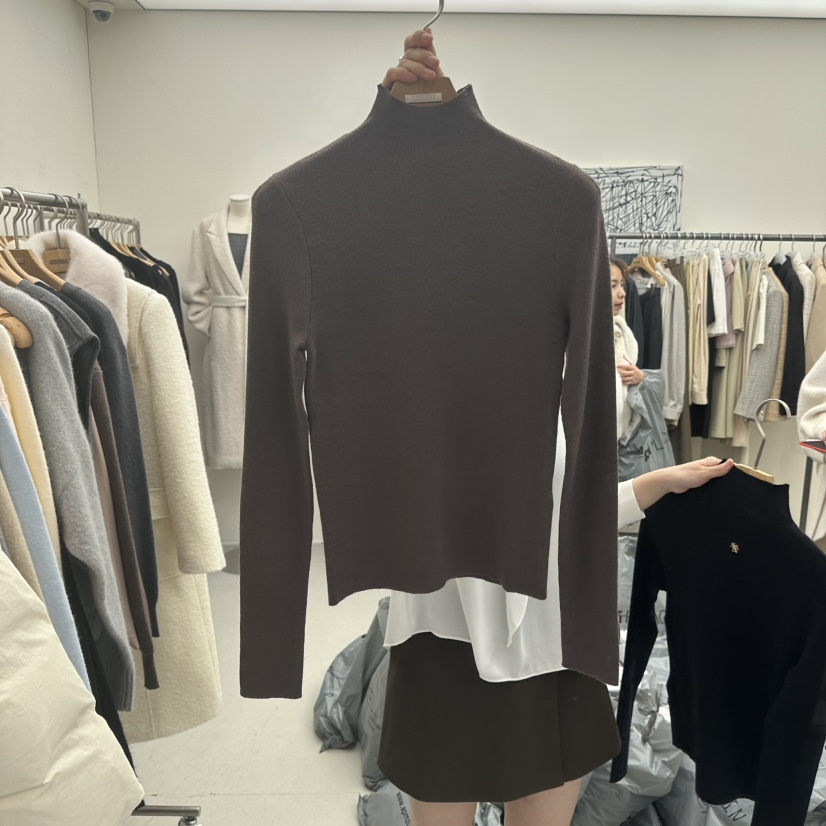 MER韓國代購㊣女裝新款推薦時尚熱賣真品職業休閑針織衫高領MER/ANGELO BIANCO針織衫圖色2棕色