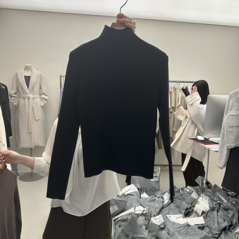MER韓國代購㊣女裝新款推薦時尚熱賣真品職業休閑針織衫高領MER/ANGELO BIANCO針織衫圖色3黑色