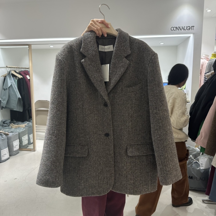 DAILYJUD東大門㊣代購女裝新品人氣真品休閑短款大衣人字紋CONNAUGHT短款大衣圖色2