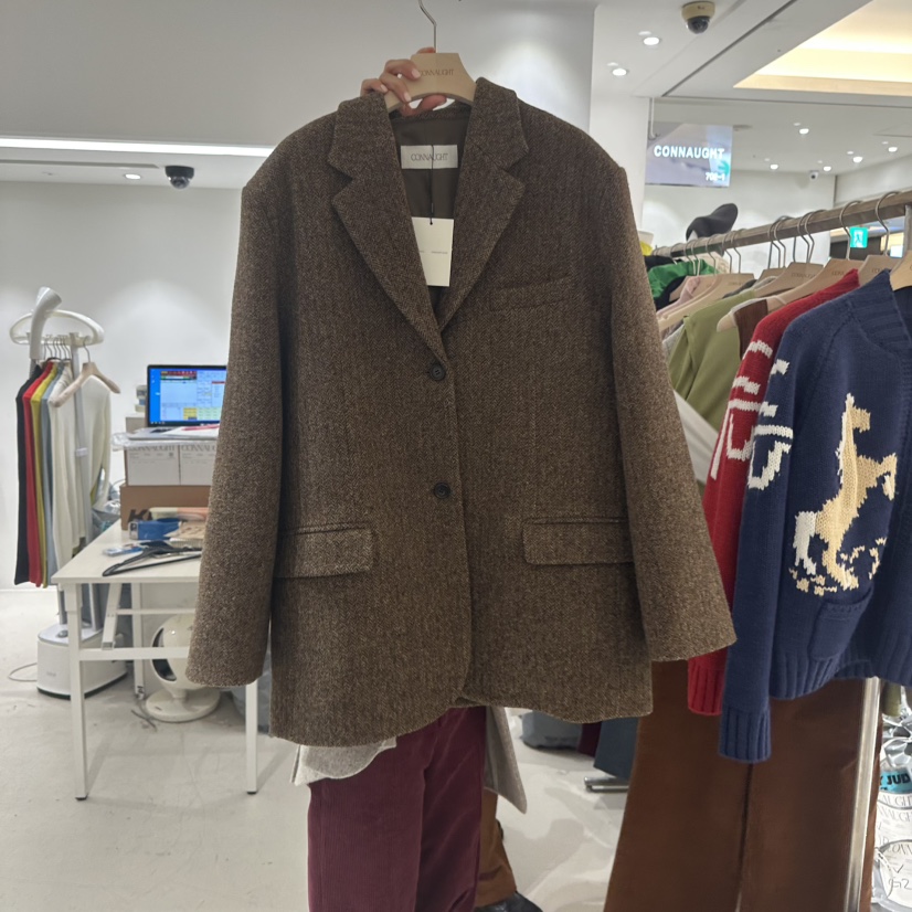 DAILYJUD東大門㊣代購女裝新品人氣真品休閑短款大衣人字紋CONNAUGHT短款大衣圖色3