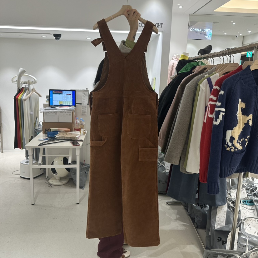 DAILYJUD東大門㊣直郵女裝新款職業熱賣25秋冬背帶褲燈芯絨CONNAUGHT背帶褲