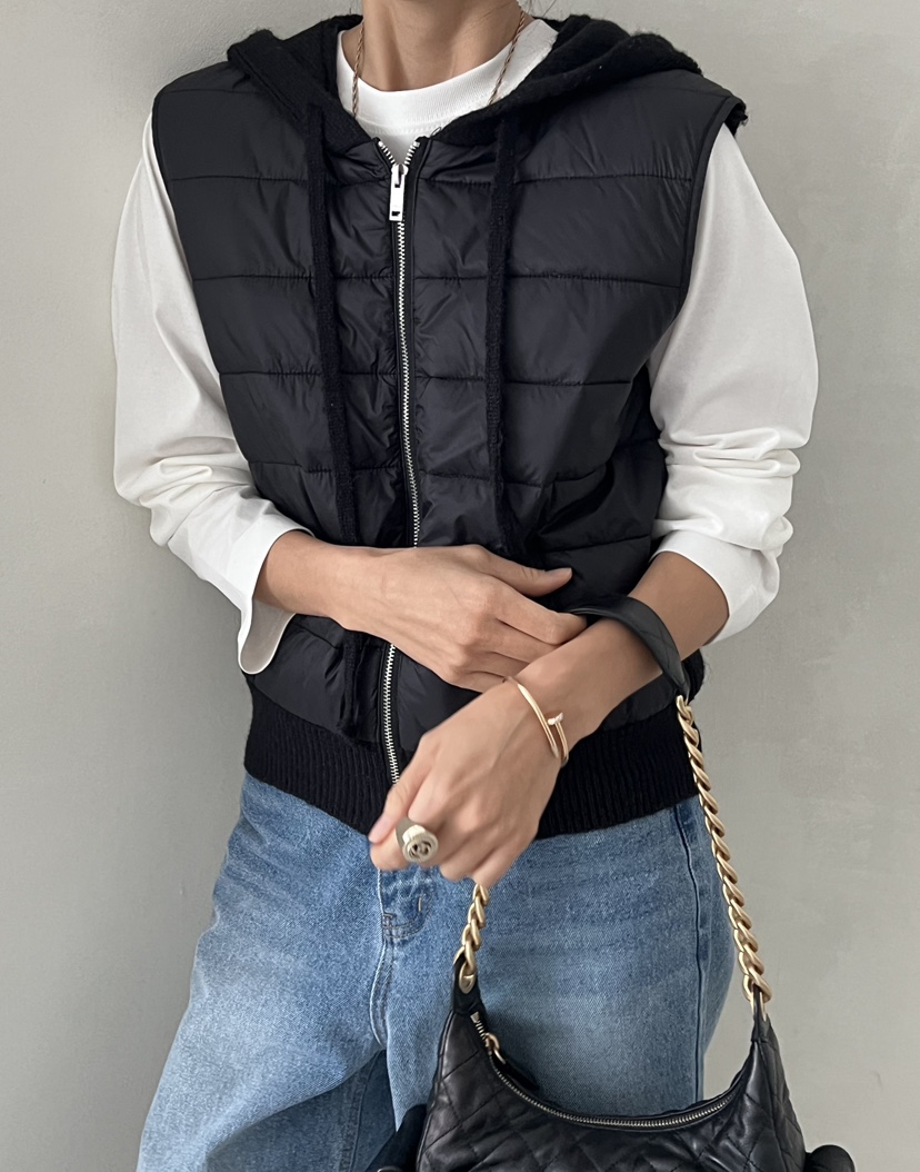 DEMAR韓國直郵㊣女裝新款人氣熱賣推薦真品25秋冬職業馬甲連帽DEMAR馬甲圖色2黑