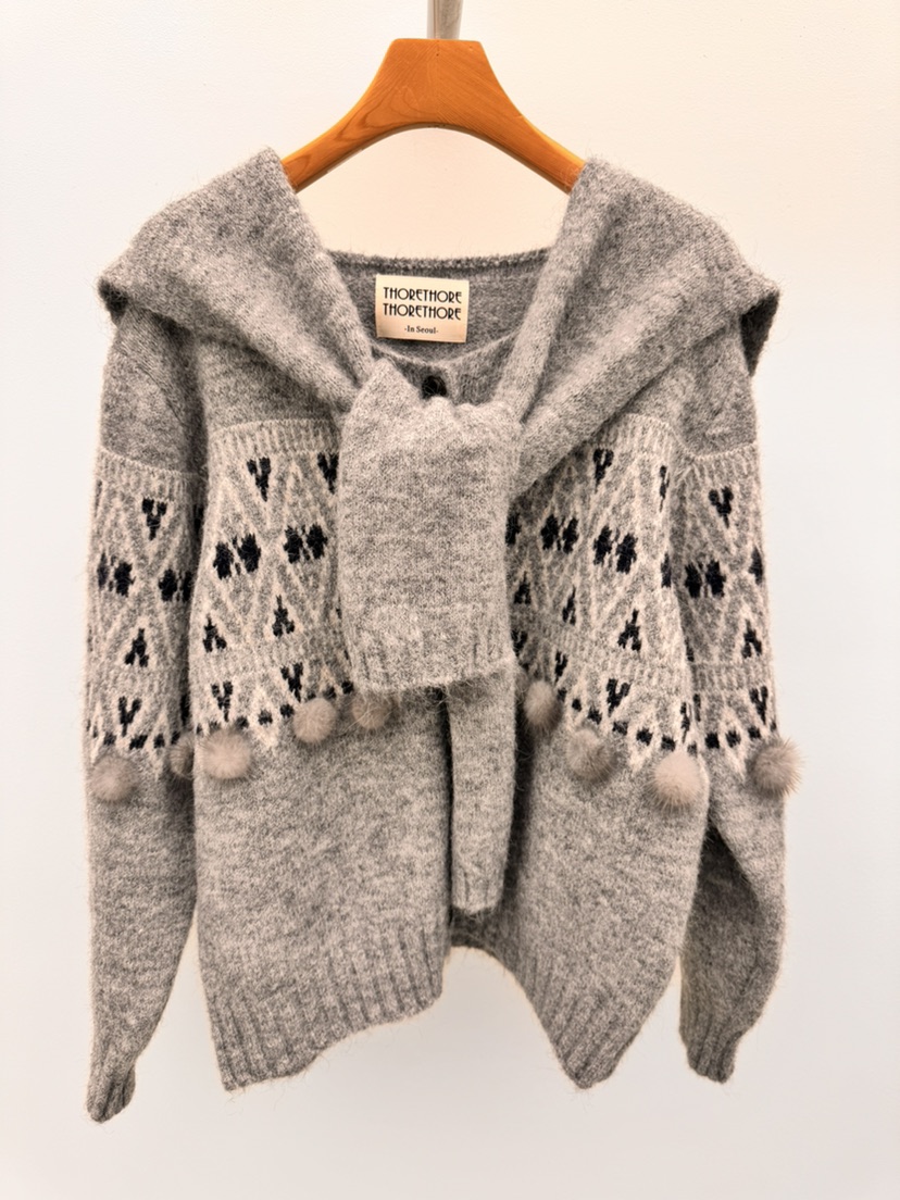 THORE東大門㊣直郵女裝新款時尚熱賣毛衣含圍巾保暖套裝貂皮THORE毛衣圖色2
