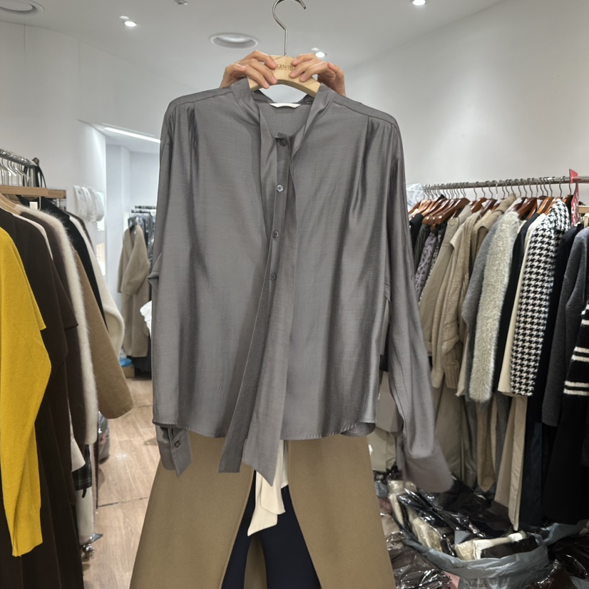 LEWIN東大門㊣實拍女士新款25秋冬時尚人氣熱賣襯衫蕾絲衫系帶LEWIN襯衫/蕾絲衫圖色2